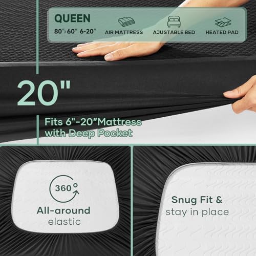 OhGeni 100% Waterproof Mattress Protector, Queen Size Black Soft Bamboo Viscose - Image 2