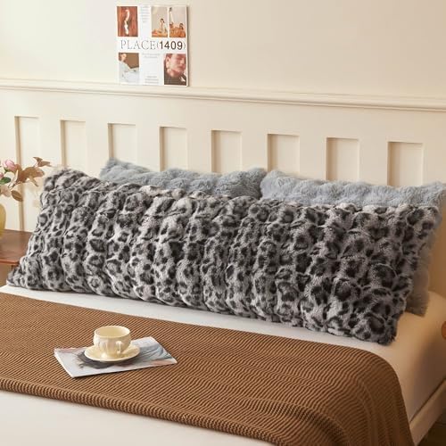 LIFEREVO Leopard Print Body Pillow Cover 20x54, Soft Faux Rabbit Fur Gray by LIFEREVO