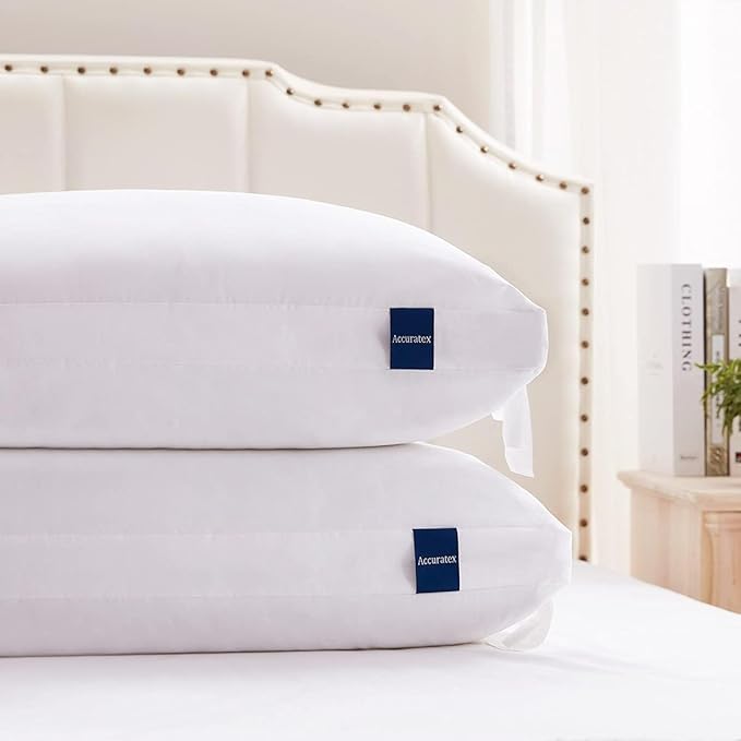 ACCURATEX Pillows Standard Size Set of 2, Hybrid Shredded Memory Foam Pillow[Adjustable Loft], Fluffy Down Alternative Fill Removable Cotton Cover, Firm Supportive Pillow for Side Back Sleepers