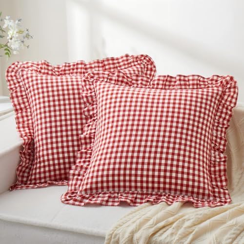 KKJIAF 2 Pcs Ruffle Gingham Pillow Covers 18" x 18" by KKJIAF