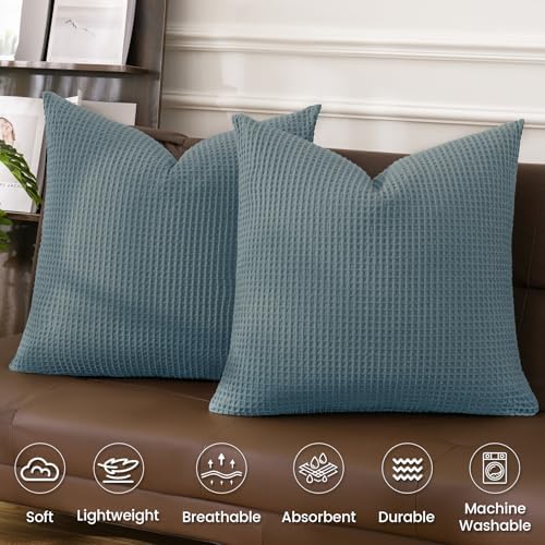 PHF 100% Cotton Waffle Weave Throw Pillow Cover, No Filling, 2 Pack Elegant - Image 3