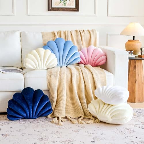 Lfsaaj Navy Blue Seashell Throw Pillows, Shell Shaped Throw Pillows, 13 Inch - Image 4