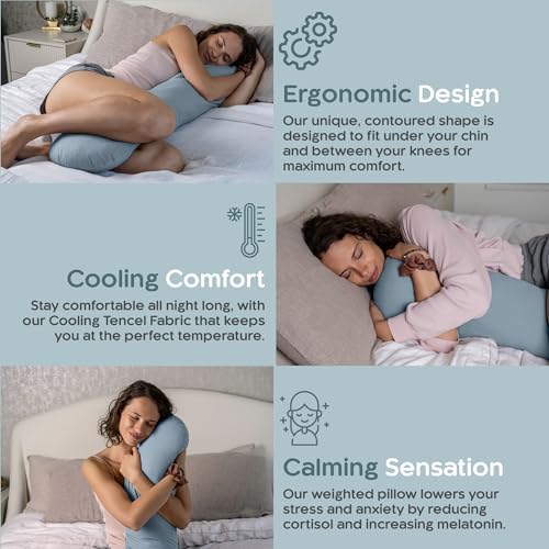 SleepCloud Weighted Body Pillow 6.5lbs, Cooling Tencel Cover, 41” x 10” - Image 4