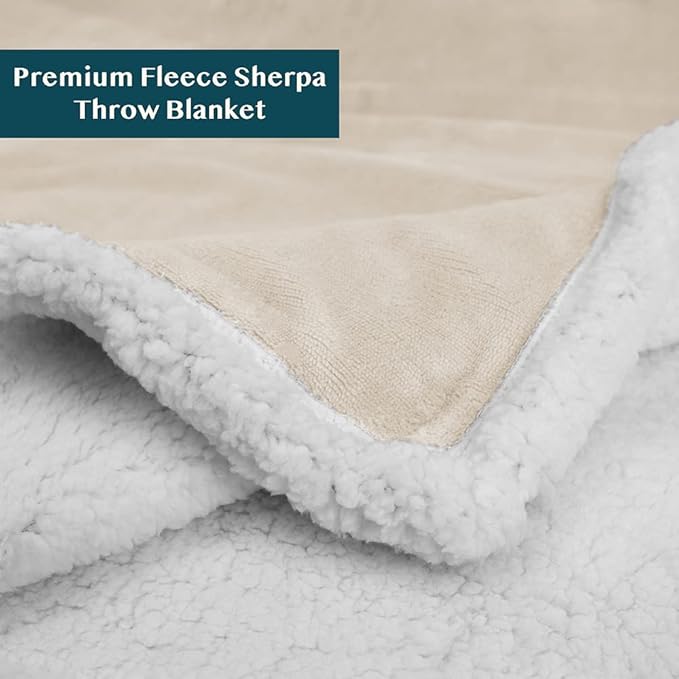 PAVILIA Sherpa Fleece Throw Blanket for Couch, Cream Beige, Plush Soft Fuzzy Sofa Blanket, Cozy Reversible Winter Throw for Women Men, 50x60 Inches