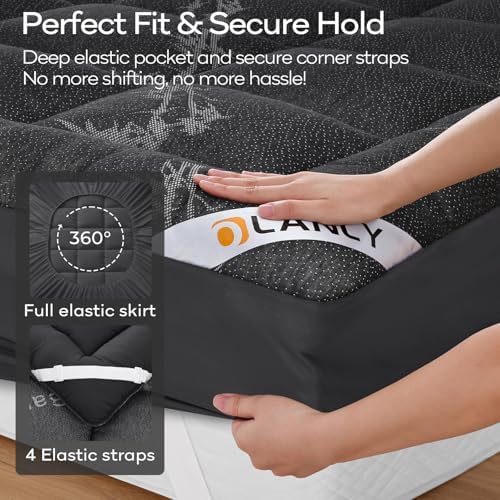 OLANLY Queen Bamboo Viscose Cooling Mattress Topper, Dark Gray - Image 4