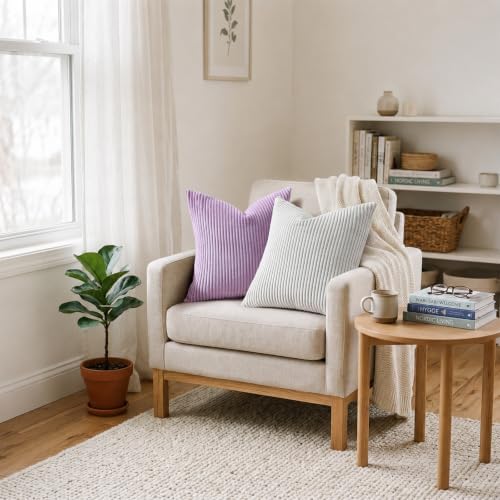 Mecatny Corduroy Decorative Throw Pillow Covers 26x26 Set of 2 Lilac - Image 6