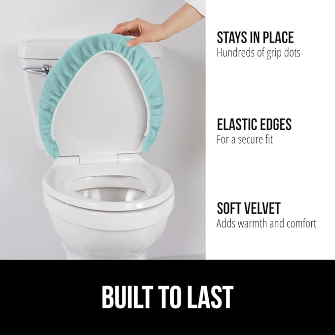 GORILLA GRIP Thick Memory Foam Bathroom Toilet Lid Seat Cover, Soft Velvet Topside, Machine Wash, Plush Cushioned Covers Fits Most Size Lids, Decorative Bath Room Accessories, 19.5x18.5, Seablue