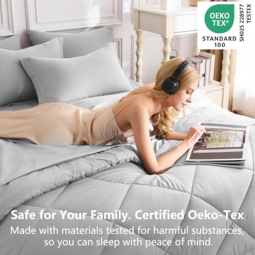 CozyLux California King Comforter Set 104"x96", 7 Piece, Light Grey - Image 3