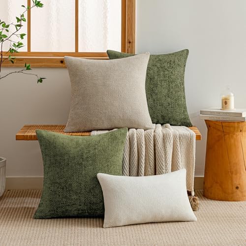 a moment Olive Green Chenille Throw Pillow Covers 20x20 Inch Pack of 2 Modern - Image 6