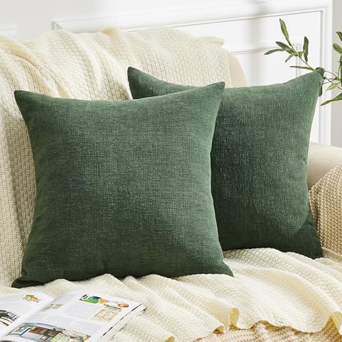 GAWAMAY Dark Green Chenille Throw Pillow Covers 22x22 Set of 2 by GAWAMAY