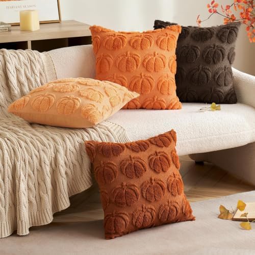 MIULEE Fall Pillow Covers Pumpkin Fall Decor 18x18 Reddish Brown - Image 3