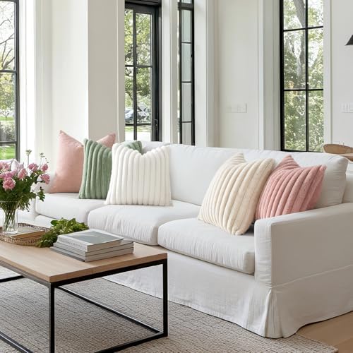 MIULEE Faux Fur Lumbar Throw Pillow Covers 12x20 Set of 2 Blush Pink - Image 4