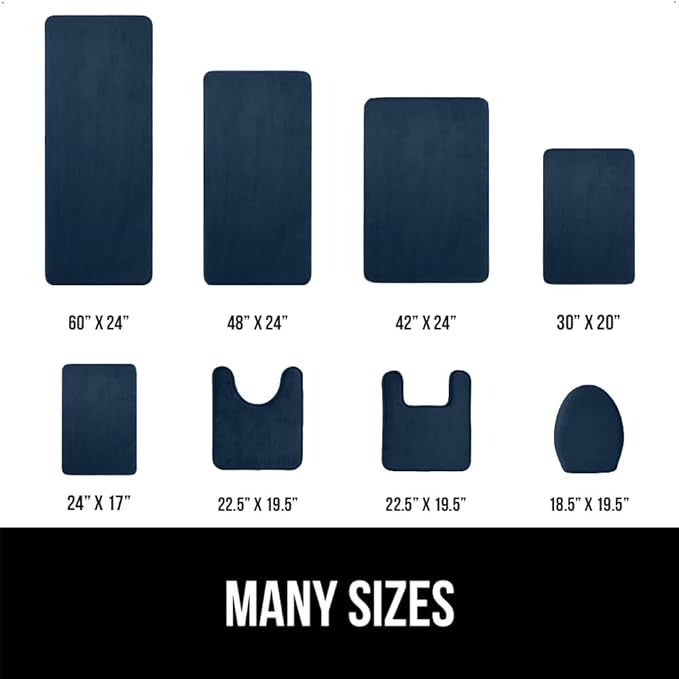 GORILLA GRIP Memory Foam Bath Rugs, Soft Absorbent Velvet Bathroom Mats, Durable Dots on Underside, Machine Washable Bathmat, Carpet Rug Room Decor for Shower Floor, 48x24 Mat, Navy Blue