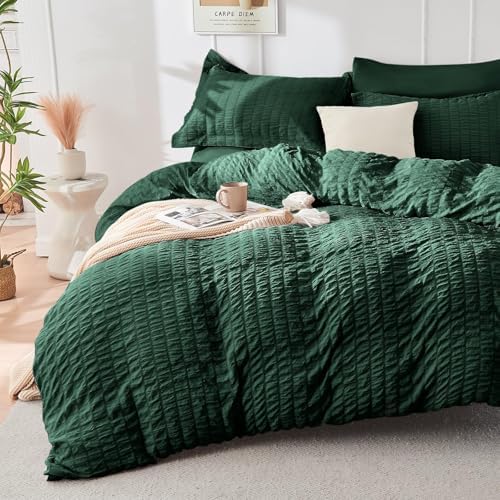 HYMOKEGE Emerald Green California King Comforter Set Seersucker 7 Pieces - Image 2