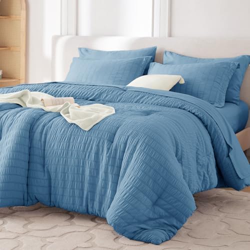 MUXHOMO 5 Pieces Twin Comforter Set, Seersucker Bed in a Bag Twin Size by MUXHOMO