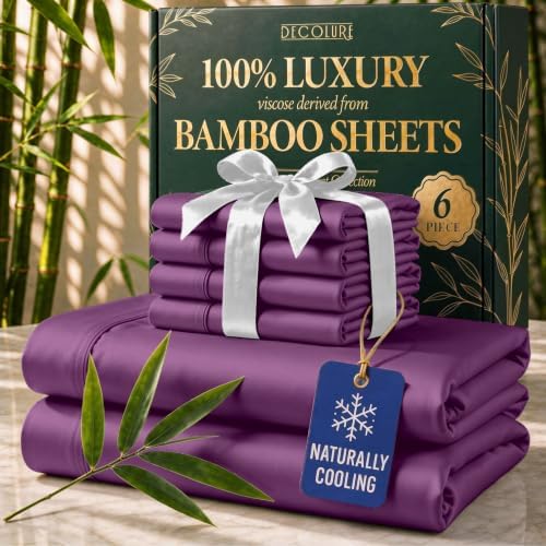 DECOLURE 100% Viscose Derived from Bamboo Sheets King Size, Luxury 6 Pc Set by DECOLURE