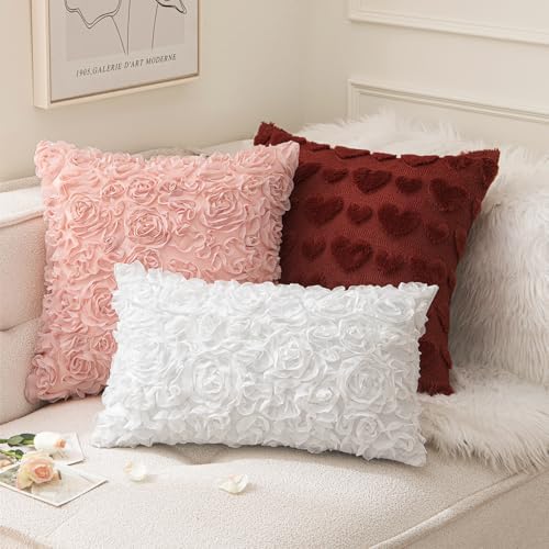 MIULEE Decorative Rose Flower Pillow Covers Pack of 2 Peach Pink 18x18 Inch - Image 4