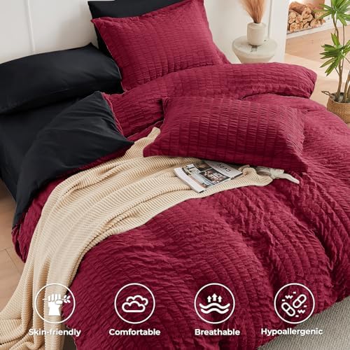 HYMOKEGE Red/Black Oversized Queen Comforter Set Seersucker 7 Pieces, All - Image 3