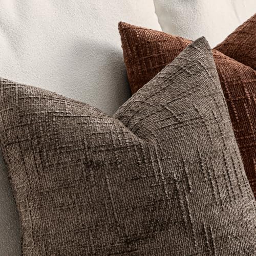 MIULEE Chenille Textured Fall Throw Pillow Covers Brown 18x18 Set of 2 - Image 3