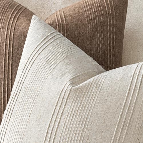 MIULEE Decorative Striped Throw Pillow Covers 18x18 in Natural Beige 2 Pack - Image 3