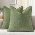 decorUhome Chenille Olive Green Velvet Throw Pillow Covers 26x26 Set of 2 by decorUhome