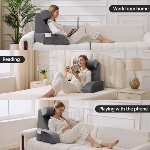21" Reading Pillow for Bed Grey, Flip Headrest and Back Support - Image 4