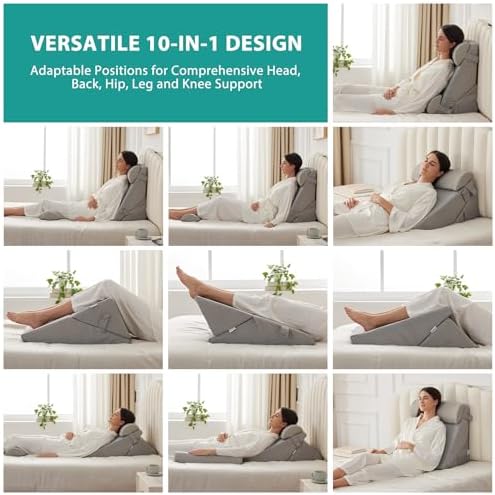 Bedluxe Adjustable 4pcs Bed Wedge Pillow Set, Memory Foam Wedge Pillows Post - Image 3