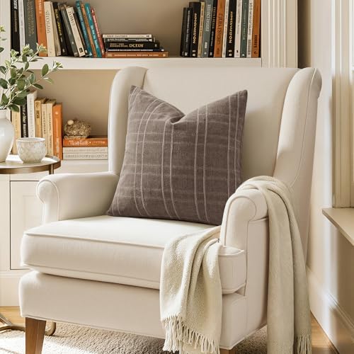 MIULEE Linen Plaid Pillow Covers Fall Decorative 20x20 Taupe - Image 6