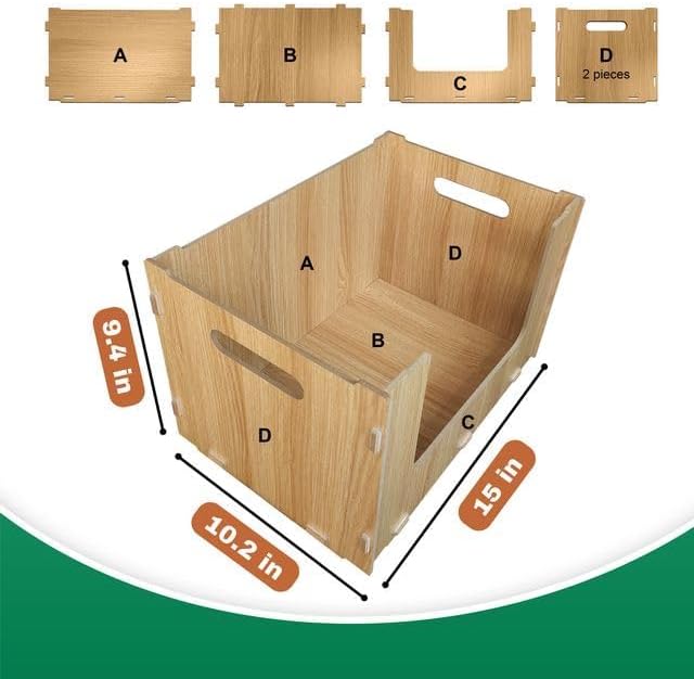 TidyFriend Wooden Stackable Storage Bins for Pantry, 4 Pack Stackable Bins For Organizing Food, Kitchen, and Bathroom Essentials (Wood)