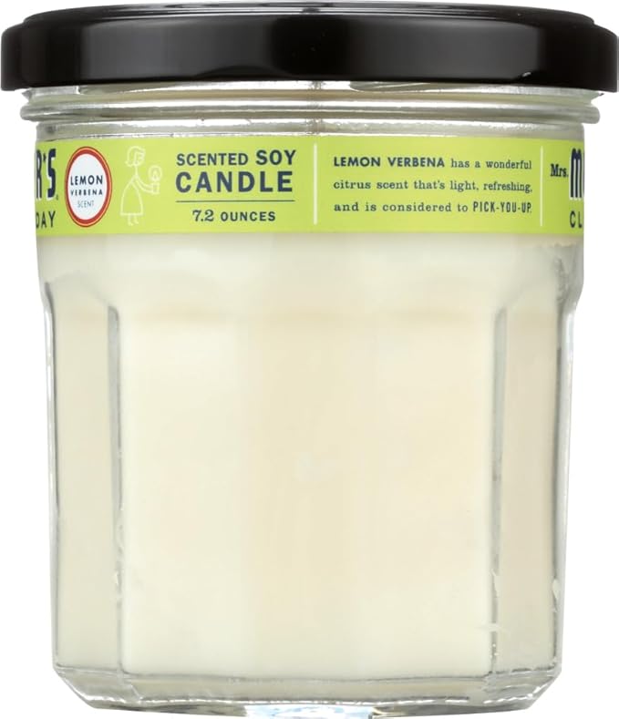 MRS. MEYER'S CLEAN DAY Lemon Verbena Soy Candle, Garden-Inspired Aromatherapy Homekeeping, 35 Hour Burn Time, Made with Essential Oils, 7.2 oz Large Glass Jar Candles (Pack of 2)