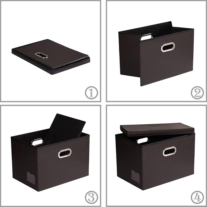 PRANDOM Large Stackable Storage Boxes with Lids [5-Pack] Leather Fabric Foldable Storage Bins Organizer Containers Baskets Cubes with Cover for Bedroom Closet Office Nursery Brown(17.7x11.8x11.8)
