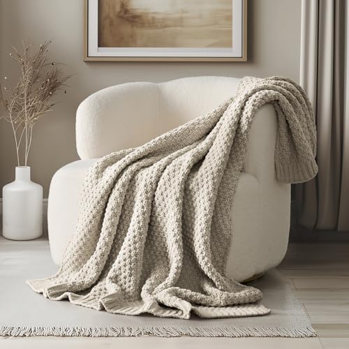 EVERGRACEHOME Chunky Chenille Knit Throw Blanket, 50 x 60, Warm Gray by EVERGRACE