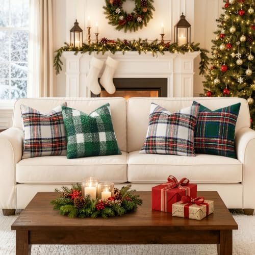 EMEMA Christmas Plaid Pillow Covers 20x20 Set of 2, Tartan Throw Pillow Covers - Image 6