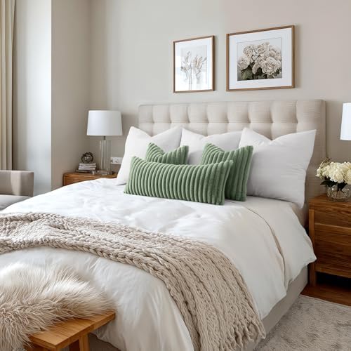 MIULEE Faux Fur Decorative Throw Pillow Covers 18x18 Set of 2 Sage Green - Image 6