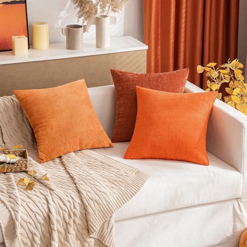 MIULEE Soft Chenille Fall Throw Pillow Covers Orange 20x20 Inch Pack of 2 - Image 3