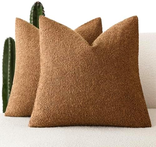 Foindtower Decorative Textured Boucle Throw Pillow Covers 22x22 Hazel Brown by Foindtower