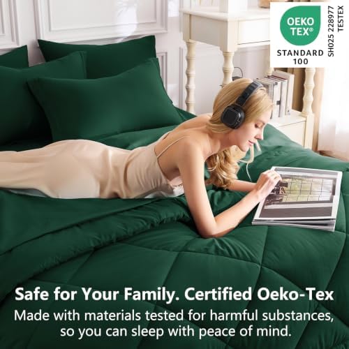 CozyLux Oversized King Comforter Set 120"x98", 7 Piece, Emerald Green - Image 3