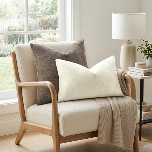 decorUhome Chenille Throw Pillow Covers 20x20 Set of 2, Taupe Grey - Image 4