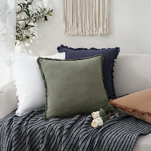 Foindtower Decorative Linen Fringe Throw Pillow Covers 22×22 Olive Green - Image 5