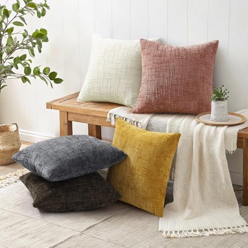 decorUhome Textured Chenille Throw Pillow Covers 24x24 Set of 2 Pink - Image 6