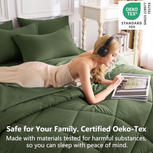CozyLux King Comforter Set 102"x90" Olive Green - Image 6