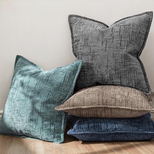 MIULEE Slubby Textured Decorative Throw Pillow Covers Dark Grey 18x18 - Image 3
