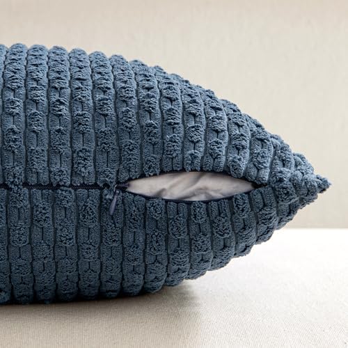 MIULEE Decorative Throw Pillow Covers 20x20 Blue Textured Corduroy - Image 6