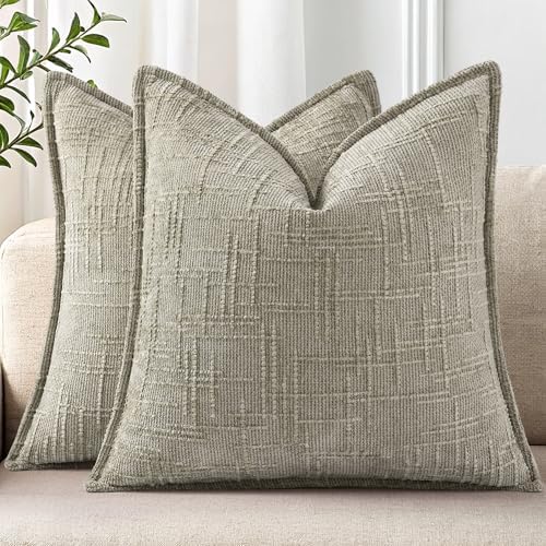 decorUhome Chenille Throw Pillow Covers 26x26 Set of 2, Light Brown by decorUhome
