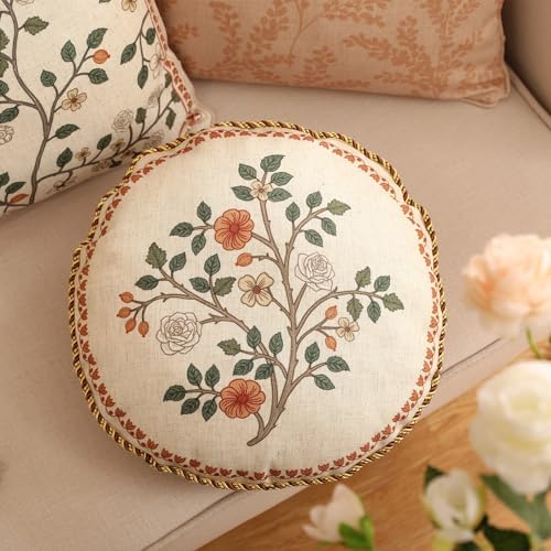 ISAENNE Designer Linen Throw Pillow Cover, Diameter 16"-Flora B - Image 2