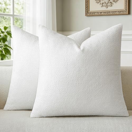 a moment Christmas White Chenille Throw Pillow Covers 18x18 Inch Pack of 2 by amoment