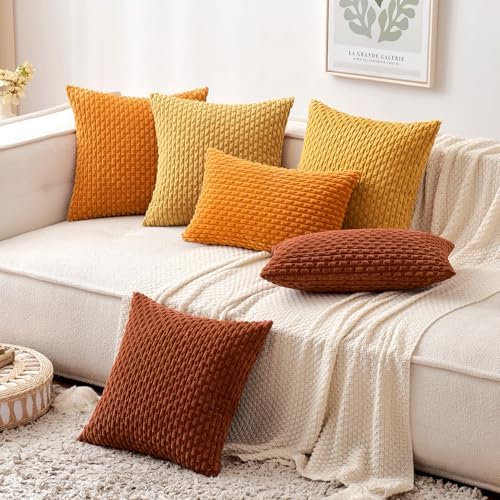 MIULEE Decorative Throw Pillow Covers 18x18 Fall Burnt Textured Corduroy - Image 5