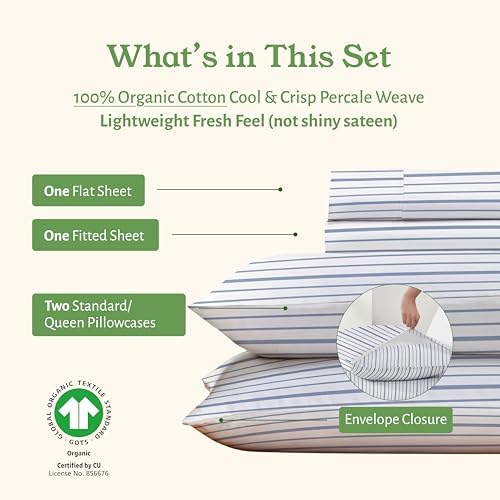 California Design Den 100% Organic Cotton Percale Sheets Queen - Image 5