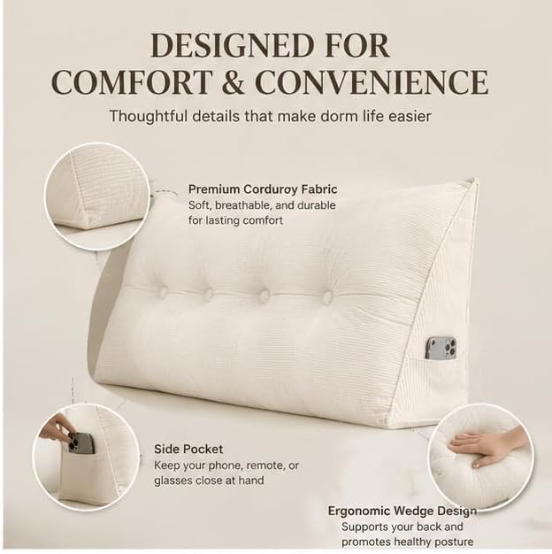 Dorm Bed Wedge Headboard Pillow Back Support Cushion，Coffee：47.24x15.75in - Image 4