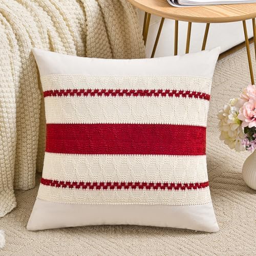 Fancy Homi Set of 2 Boho Red Decorative Throw Pillow Cover 20x20 Inch - Image 2